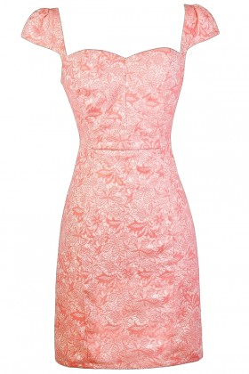 Coral Pink Pencil Dress, Cute Coral Pink Dress, Coral Pink Party Dress, Coral Pink Capsleeve Dress, Coral Pink Sheath Dress
