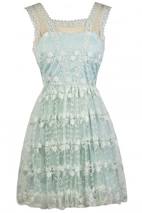 Cute Pale Blue Dress, Sky Blue Embroidered Dress, Pale Blue A-Line Party Dress