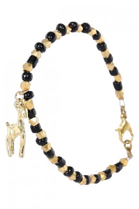 Black and Gold Charm Bracelet, Deer Charm Bracelet, Cute Jewelry