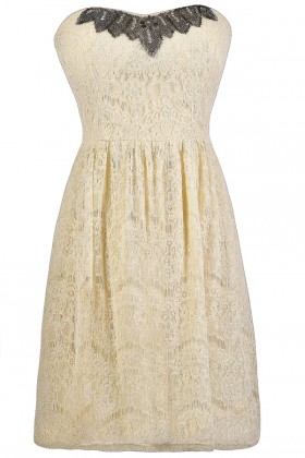 Ivory Lace Dress, Ivory A-Line Dress, Ivory Embellished Dress, Ivory Lace Rehearsal Dinner Dress
