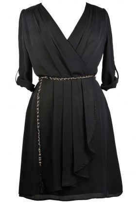Black Plus Size Wrap Dress, Cute Plus Size Dress, Black Plus Size Party Dress