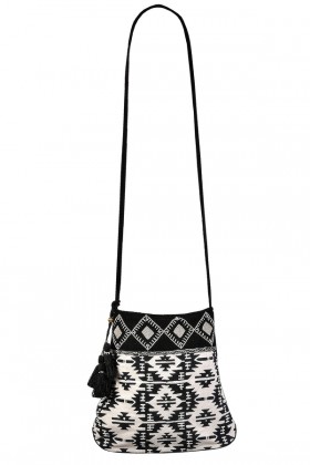 Black and Ivory Aztec Beaded Crossbody Purse