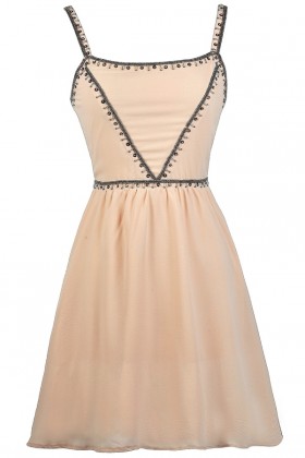 Beige Beaded Cocktail Party dress