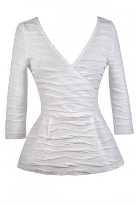 White Surplice Peplum Top