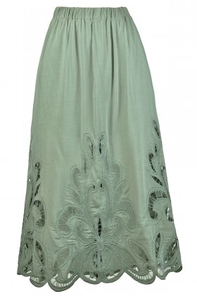 Sage Green Lasercut Midi Skirt, Sage Green Longer Length Skirt, Cute Sage Green Skirt