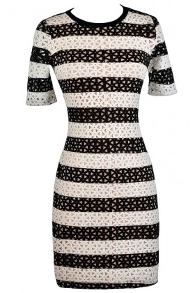 Online Boutique Dress, Black and White Pencil Dress, Lasercut Dress