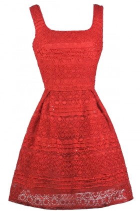 Red Lace A-Line Holiday Party Dress