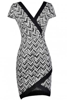 Cute Chevron Dress, Black and Ivory Chevron Dress, Crossover Hem Dress, Cute Party Dress