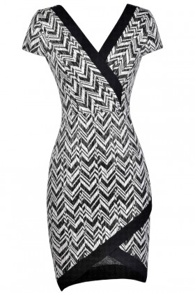 Cute Chevron Dress, Black and Ivory Chevron Dress, Crossover Hem Dress, Cute Party Dress