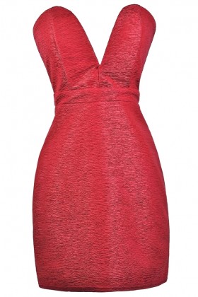 Red Strapless Cocktail Party Holiday Dress