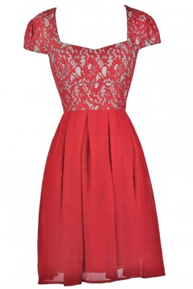 Red Lace Capsleeve Holiday Party Dress