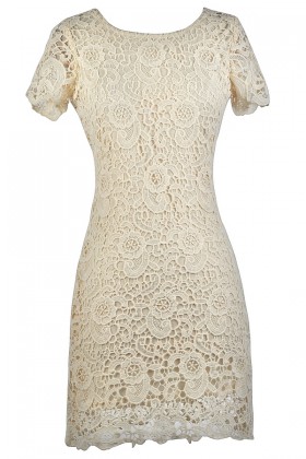 Beige Lace Rehearsal Dinner Dress