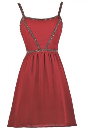 Burgundy Red Beaded Holiday Party Dress