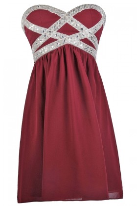 Burgundy Embellished Holiday Party Bridesmaid Dress