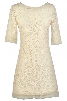 Beige Lace Sheath Dress, Rehearsal Dinner Dress, Bridal Shower Dress