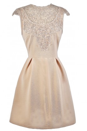 Beige Lace A-Line Dress, Beige Lace Party Dress, Cute Beige Dress