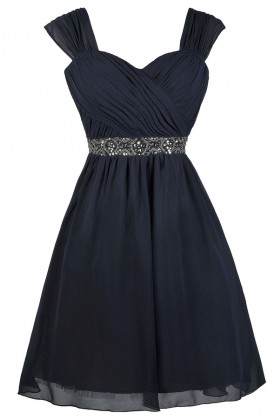 Navy Embellished Party Homecoming Bridesmaid Dress