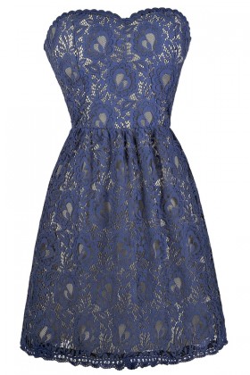 Blue Strapless Lace Dress, Cute Summer Dress, Online Boutique Dress