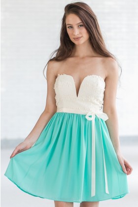 Daydreaming Of You Strapless Dress in Ivory/Jade