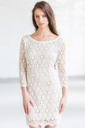 Cute Beige Lace Rehearsal Dinner Dress