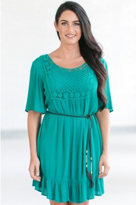 Belted Flowy Teal Country Summer Dress