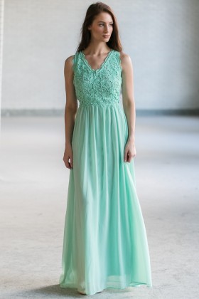 Dimiana Lace and Chiffon Maxi Dress in Sage