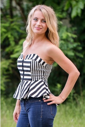 Black and Ivory Stripe Peplum Top, Strapless Peplum Top, Cute Top