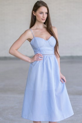 Pale Blue Midi Sundress, Cute Summer Dress, A-Line Sky Blue Dress