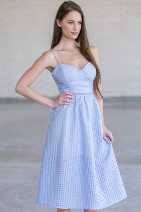 Pale Blue Midi Sundress, Cute Summer Dress, A-Line Sky Blue Dress