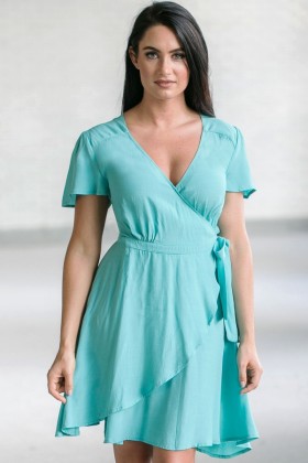 Aqua Blue Wrap Dress, Cute Summer Dress, Aqua Party Dress