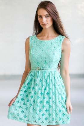 Aqua Mint Lace A-Line Dress, Belted Mint Lace Dress, Cute Summer Dress, Mint Sundress, Boutique Dress