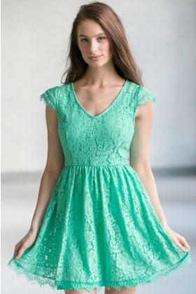 Green Capsleeve Lace A-Line Dress, Cute Green Online Boutique Lace Dress, Lace Party Dress