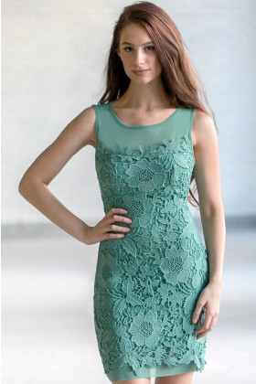 Sage Green Lace Sheath Dress, Cute Sage Green Party Dress, Sage Green Lace Bridesmaid Dress