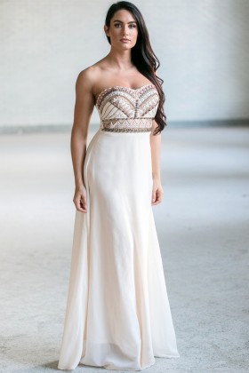 Cream Beaded Maxi Dress, Cute Summer Maxi Dress, Online Boutique Dress