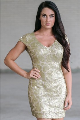 Gold Sequin New Years Eve Party Dress