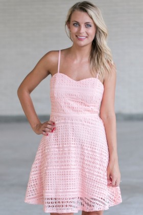 Pink Lace A-Line Dress, Cute Pink Dress, Pink Summer Dress, Pink Party Dress