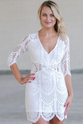 White Lace Sheath Dress, Cute White Lace Dress, White Summer Dress