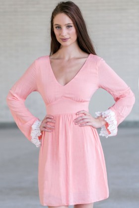 Cute Pink Bell Sleeve Dress, Cute Summer Dress, Boutique Dress