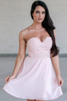 Pale Pink Embellished Dress, Pink Bridesmaid Dress, Pink Party Dress, Cute Pink Dress