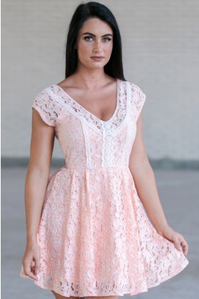 Peach Pink Lace Summer Dress, Cute Lace Dress, Lace A-Line Dress