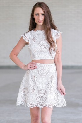 Ivory Lace Two Piece Outfit, Cute Ivory Lace Outfit Online