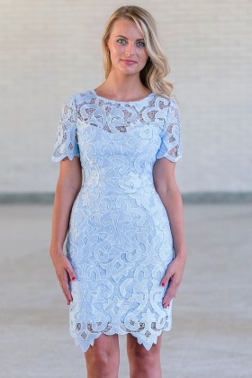 Cute Sky Blue Lace Dress Online, Juniors Pale Blue Lace Dress, Boutique Bridesmaid Dress