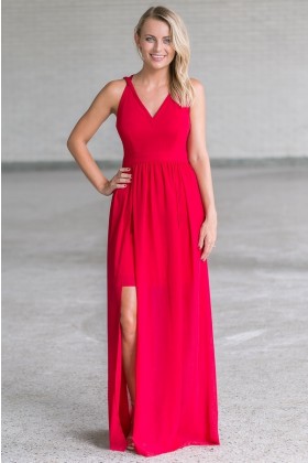 Red Formal Maxi Bridesmaid Prom Dress