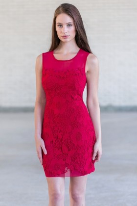 Cute Red Lace Holiday Cocktail Party Dress