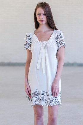 Cream and Black Embroidered Babydoll Dress, Cute Juniors Dress Online