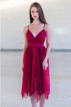 Burgundy Asymmetrical Flutter Party Dress