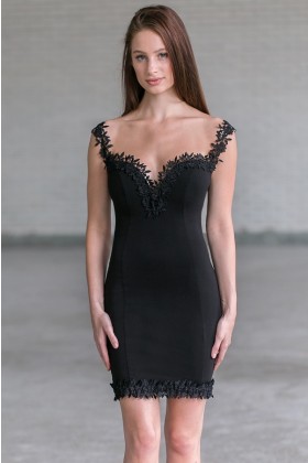 Black Lace Trim Cocktail Dress Online, Cute Juniors Party Dress