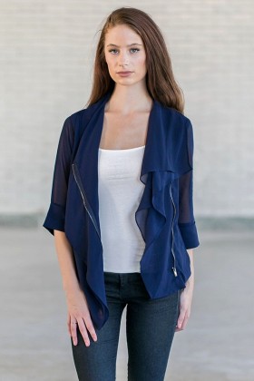 Navy Chiffon Jacket, Cute Navy Blazer