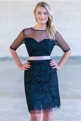 Black Lace Sheath Dress, Cute Black Lace Cocktail Dress