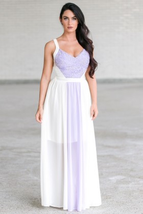 In The Center Lace and Chiffon Dress in Lilac/Cream